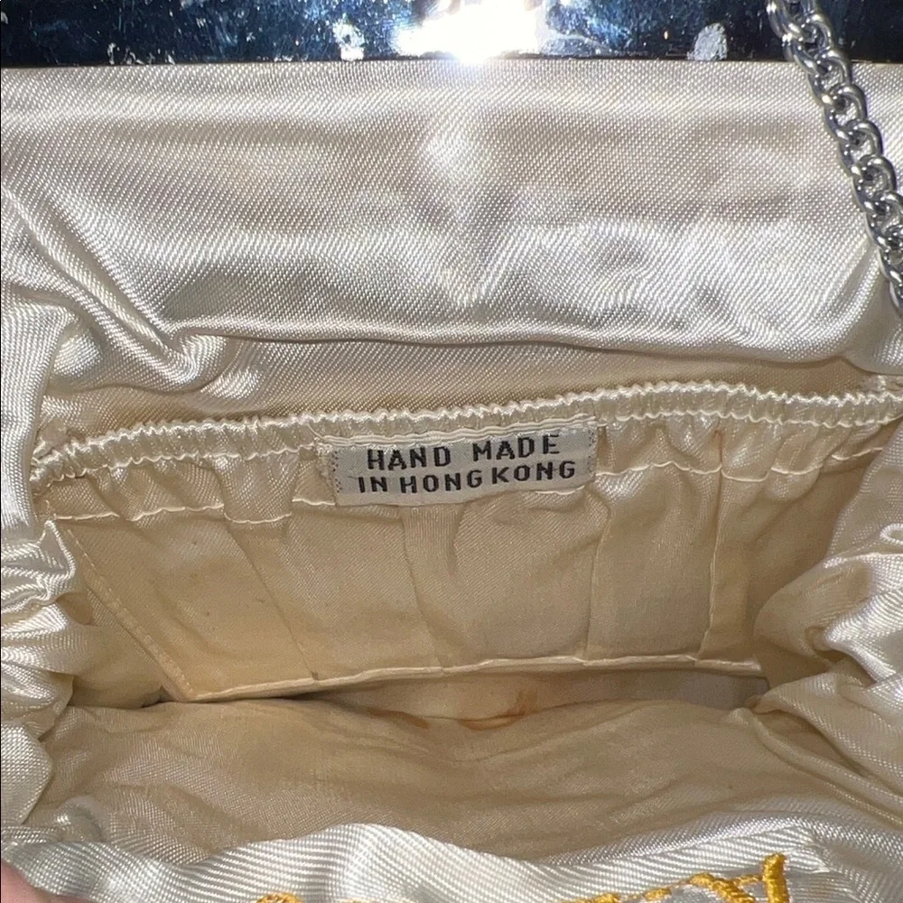 Vintage Bridal Chic Cream Beaded Clutch with Silver Accents Seed Pearls